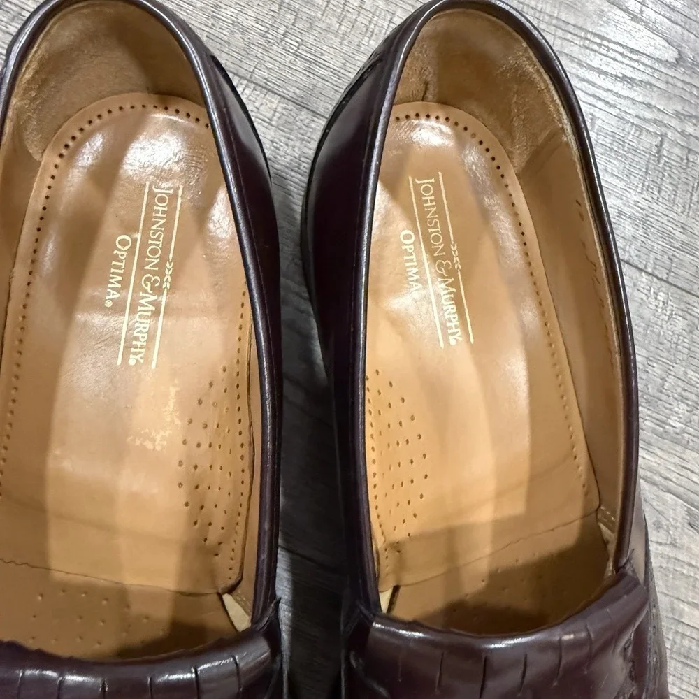 JOHNSTON & MURPHY OPTIMA Mens 12 Shoe Wingtip Tassel Loafer Burgundy Leather USA